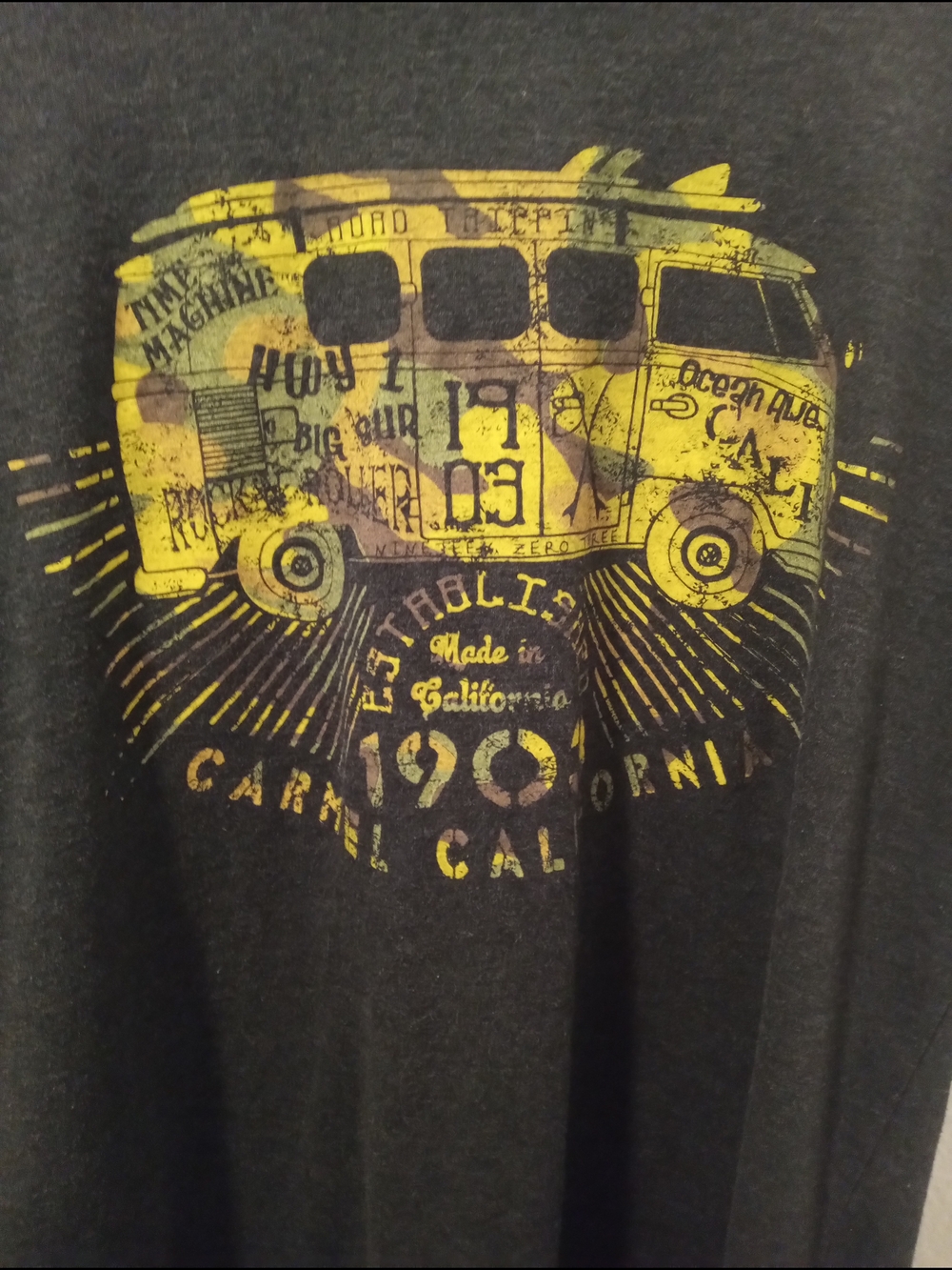 2 for $22 - Unisex Gray CARMEL, CALIFORNIA  Graphic T with Yellow Volkawagin